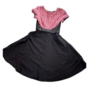 Bettie Page by Tatyana Pink Rosette Black Swing Dress Retro Rockabilly Large